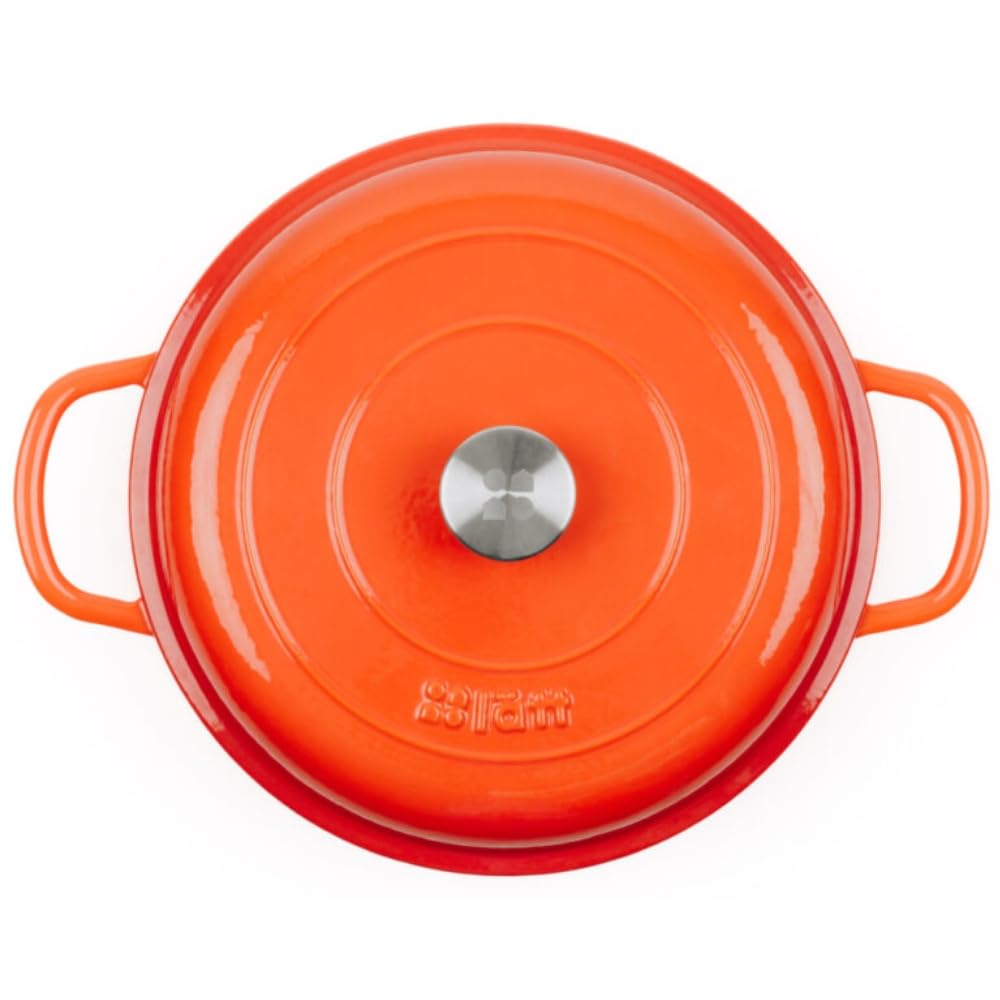 Cocotte en fonte émaillée orange. Cocotte ronde 26 x 12 cm - 4,8 l. Marmite élégante, résistante, spéciale à induction et adaptée à tous types de cuisines