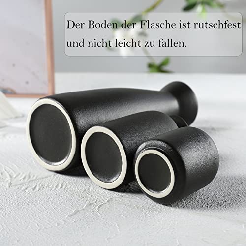 CEMABT Ceramic Vase Set - 3 Small Vase for Decoration for Wedding Table Party Living Office Bedroom Minimalist Bohemian Decoration (Noir)