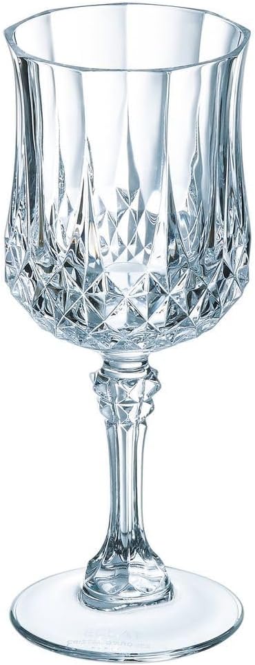 Cristal d'Arques Paris - Collection Longchamp - 6 Verres à vin 17 cl en Kwarx - Brillance, Transparence et Haute Résistance - Moulures Iconiques - Fabriqués en France