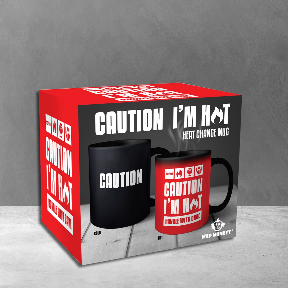 Mad Monkey - Tasse "Caution I am Hot" - avec changement de couleur