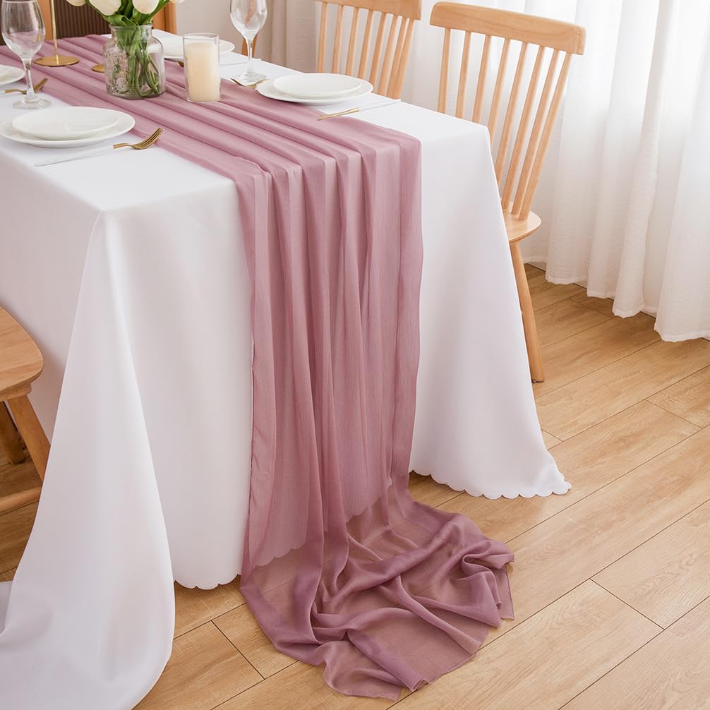Chemin de table en mousseline de soie - Vert sauge - Décoration de table bohème - 70 cm x 3 m