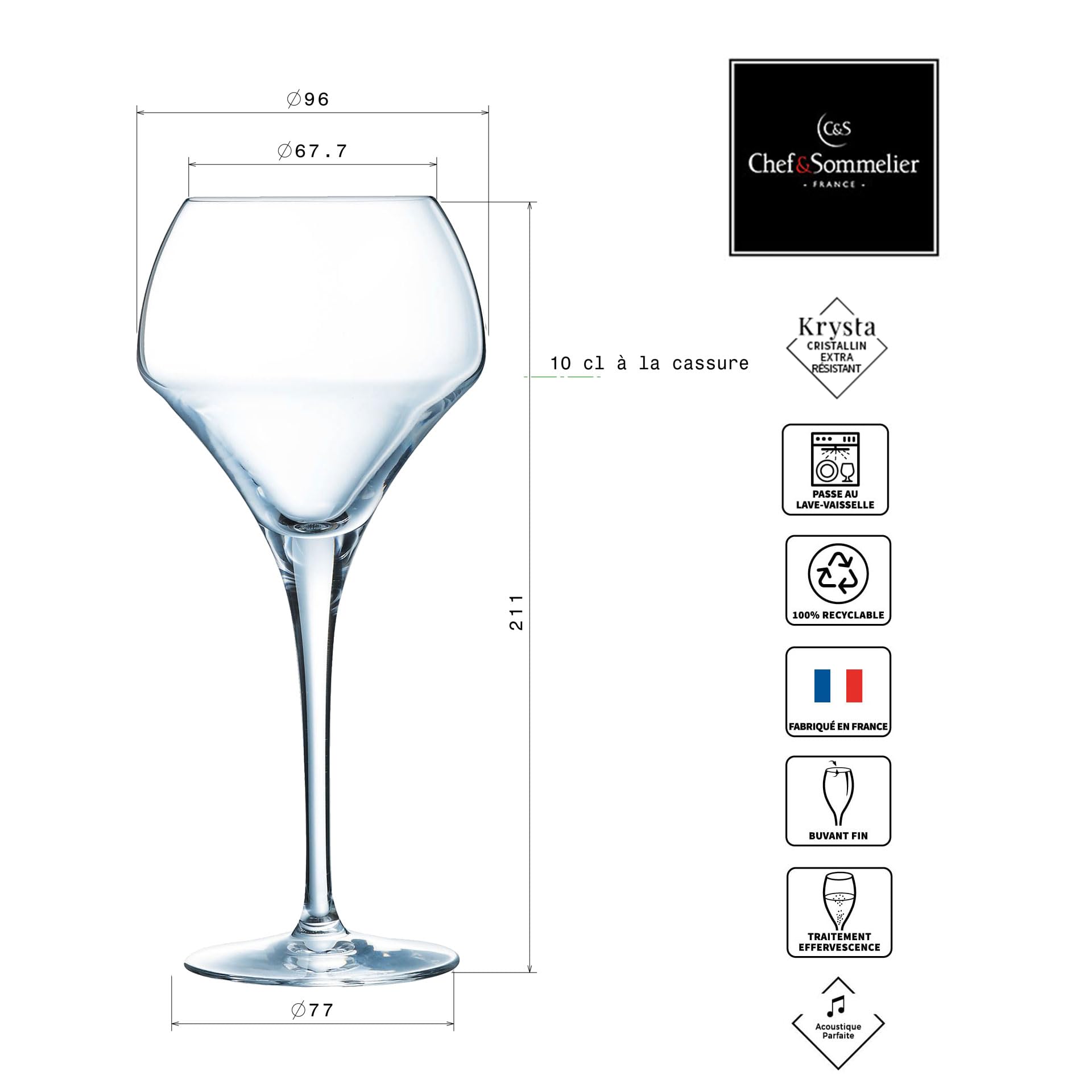 Chef & Sommelier Cristal 6 Flûtes à champagne 20 cl - Collection Open Up, White