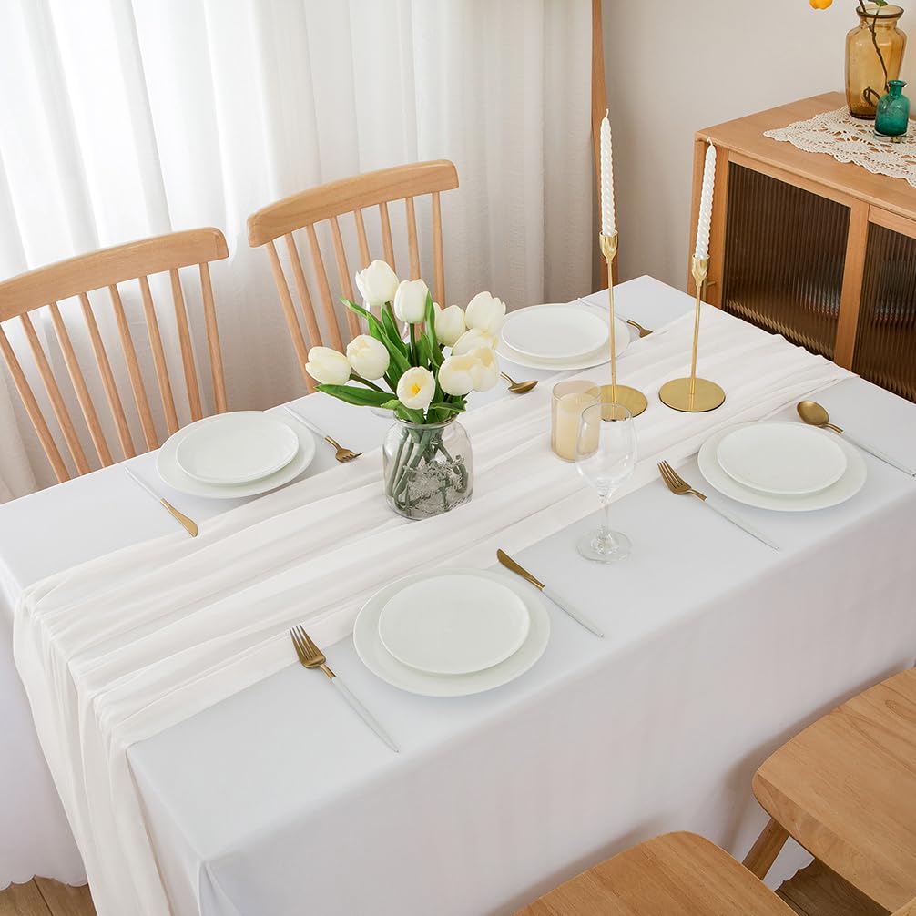 Chemin de table en mousseline de soie - Vert sauge - Décoration de table bohème - 70 cm x 3 m