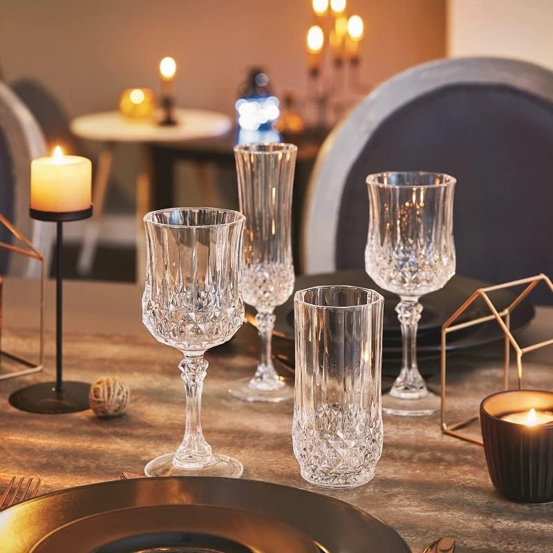 Cristal d'Arques Paris - Collection Longchamp - 6 Verres à vin 17 cl en Kwarx - Brillance, Transparence et Haute Résistance - Moulures Iconiques - Fabriqués en France