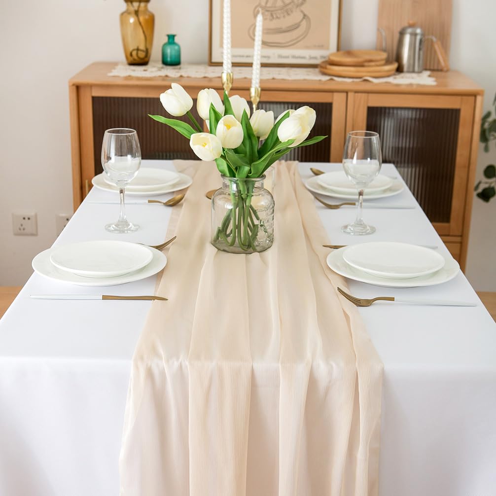 Chemin de table en mousseline de soie - Vert sauge - Décoration de table bohème - 70 cm x 3 m