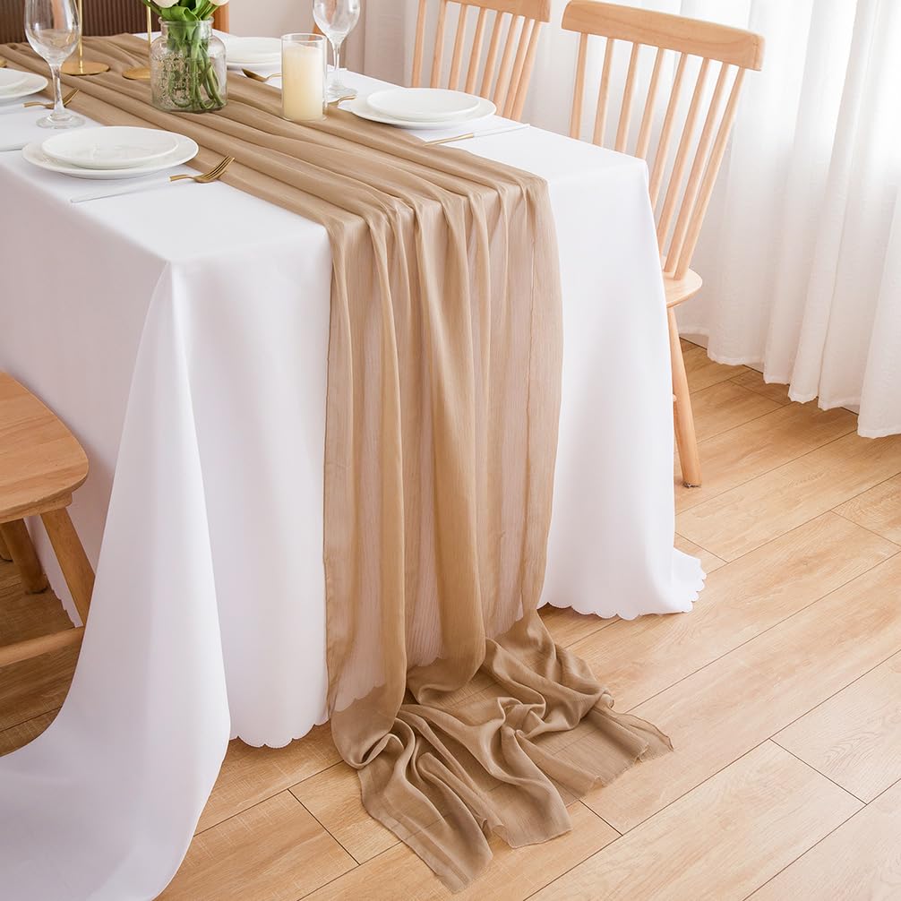 Chemin de table en mousseline de soie - Vert sauge - Décoration de table bohème - 70 cm x 3 m