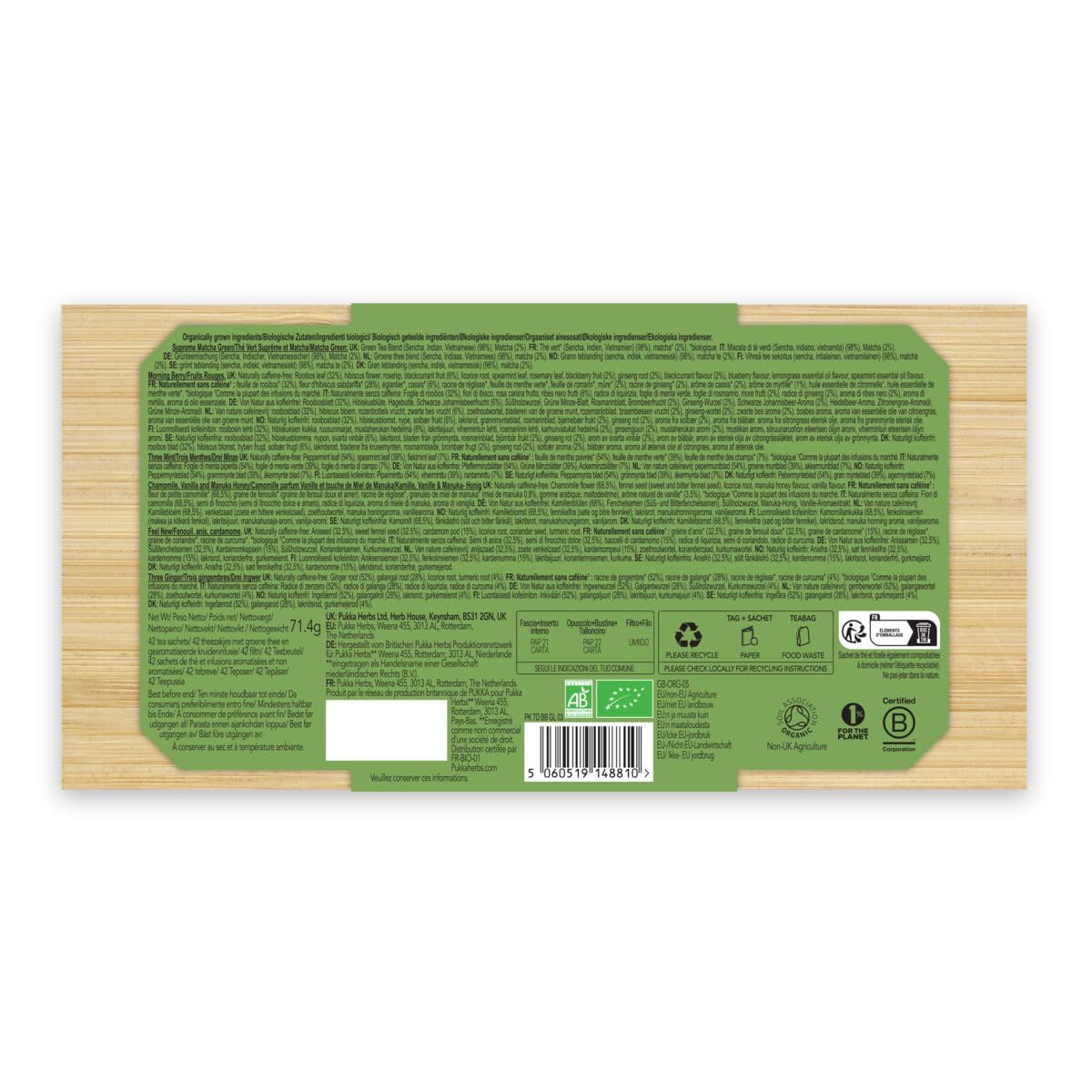 Pukka Coffret Découverte Prestige, Idée Cadeau Femme et Homme, Coffret de Tisanes, Matcha, Gingembre, Miel, Menthe,Cadeau de Thé 100% bio Saint Valentin, Anniversaire, 6 Saveurs, 90 Sachets