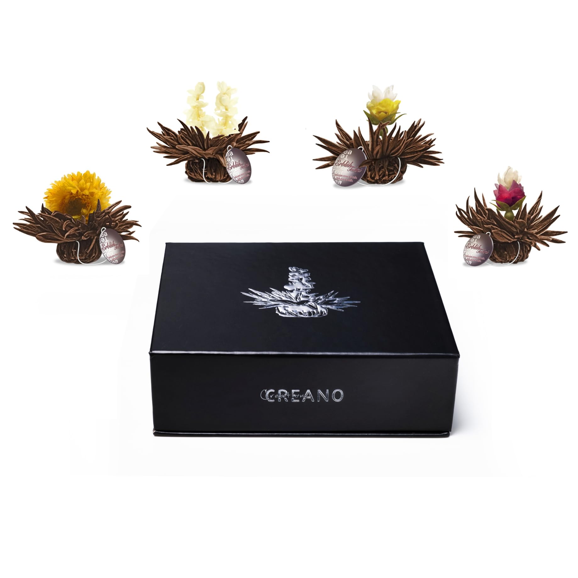 Creano Coffret Cadeau avec Fleurs de Thé dans Une Boîte Magnétique - Thé Blanc, Noir, Vert - 6 Fleurs de Thé avec 6 Sortes différentes