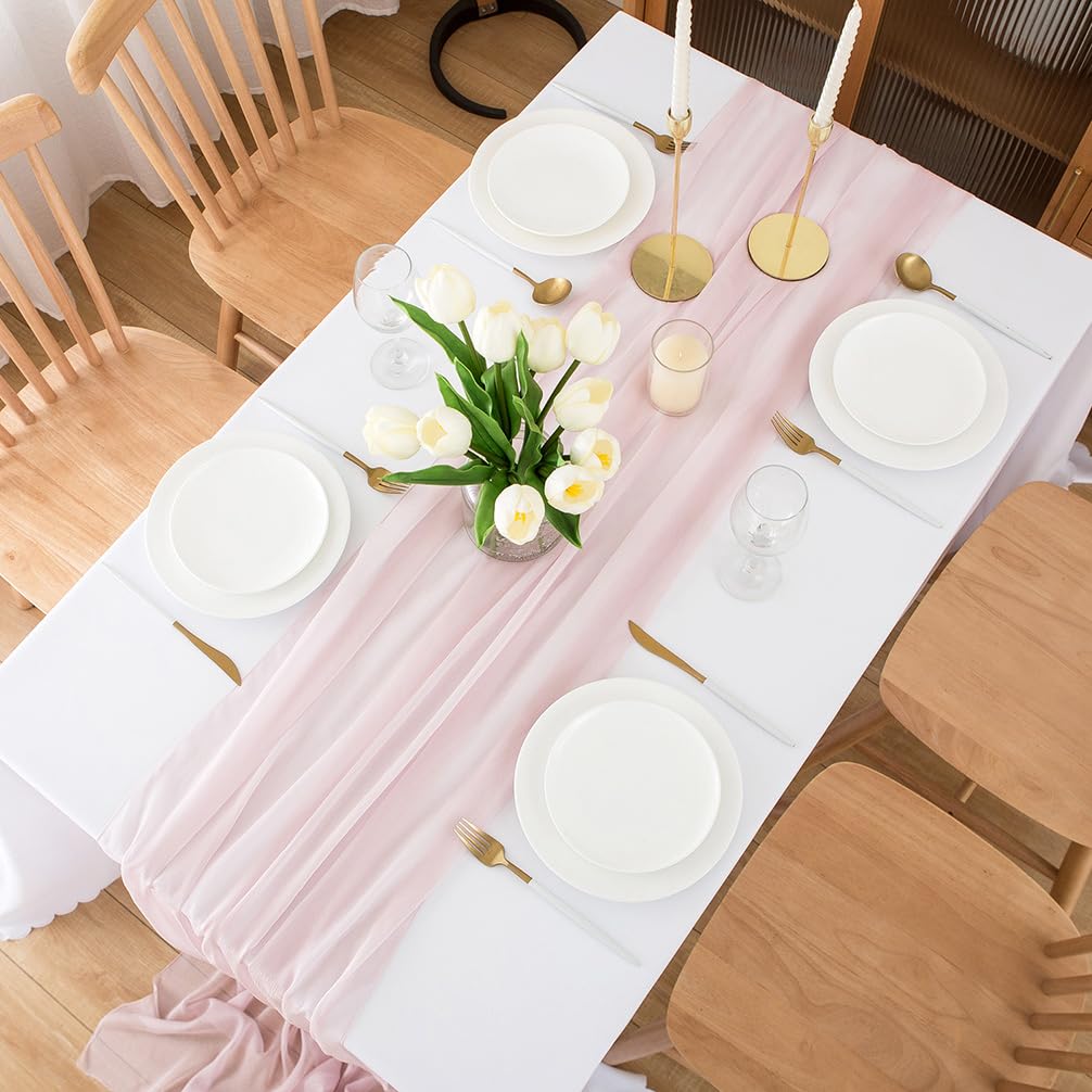 Chemin de table en mousseline de soie - Vert sauge - Décoration de table bohème - 70 cm x 3 m