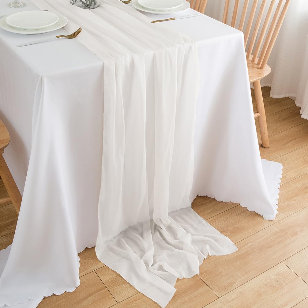Chemin de table en mousseline de soie - Vert sauge - Décoration de table bohème - 70 cm x 3 m