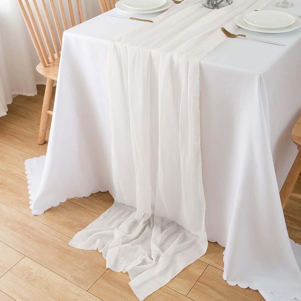 Chemin de table en mousseline de soie - Vert sauge - Décoration de table bohème - 70 cm x 3 m