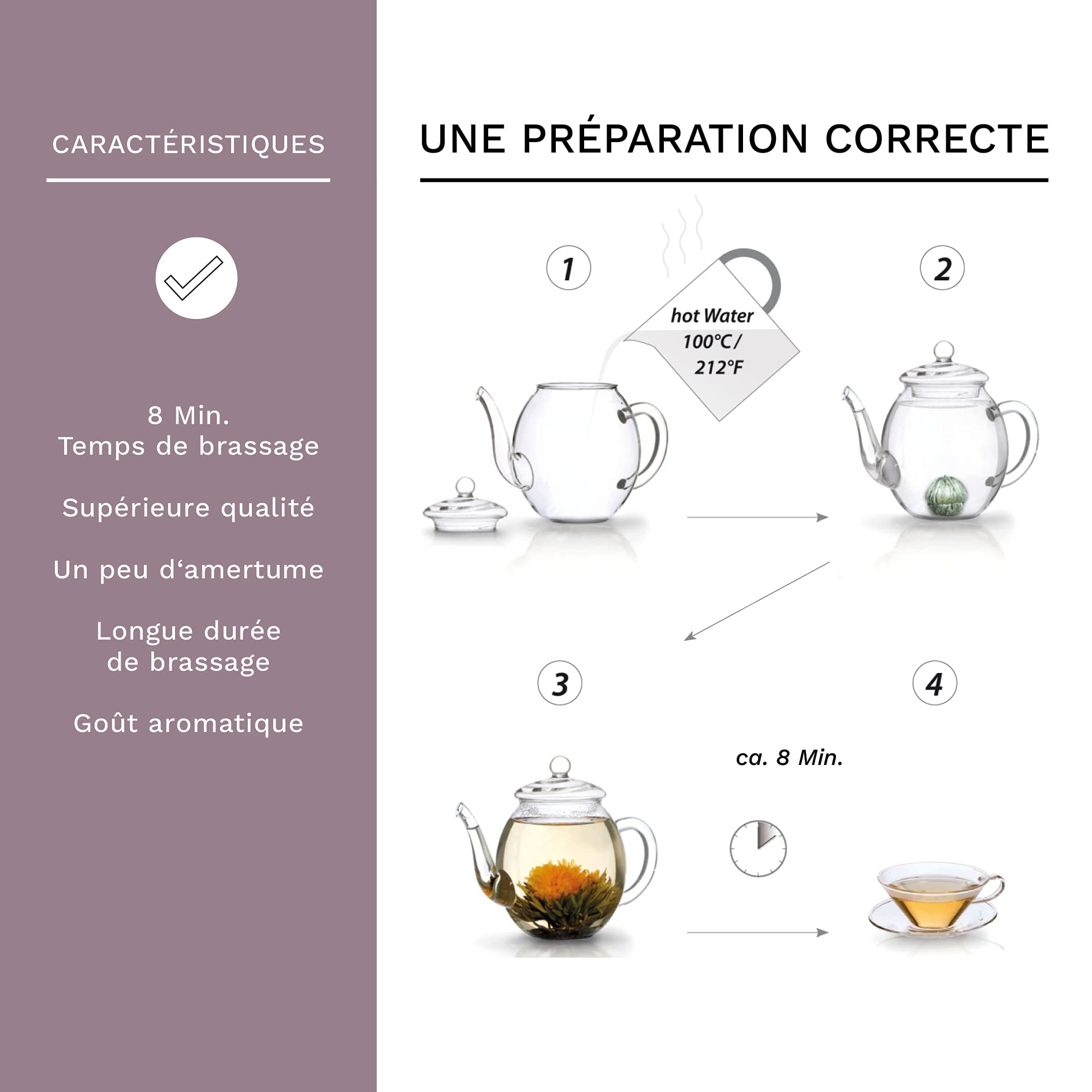 Creano Coffret Cadeau avec Fleurs de Thé dans Une Boîte Magnétique - Thé Blanc, Noir, Vert - 6 Fleurs de Thé avec 6 Sortes différentes