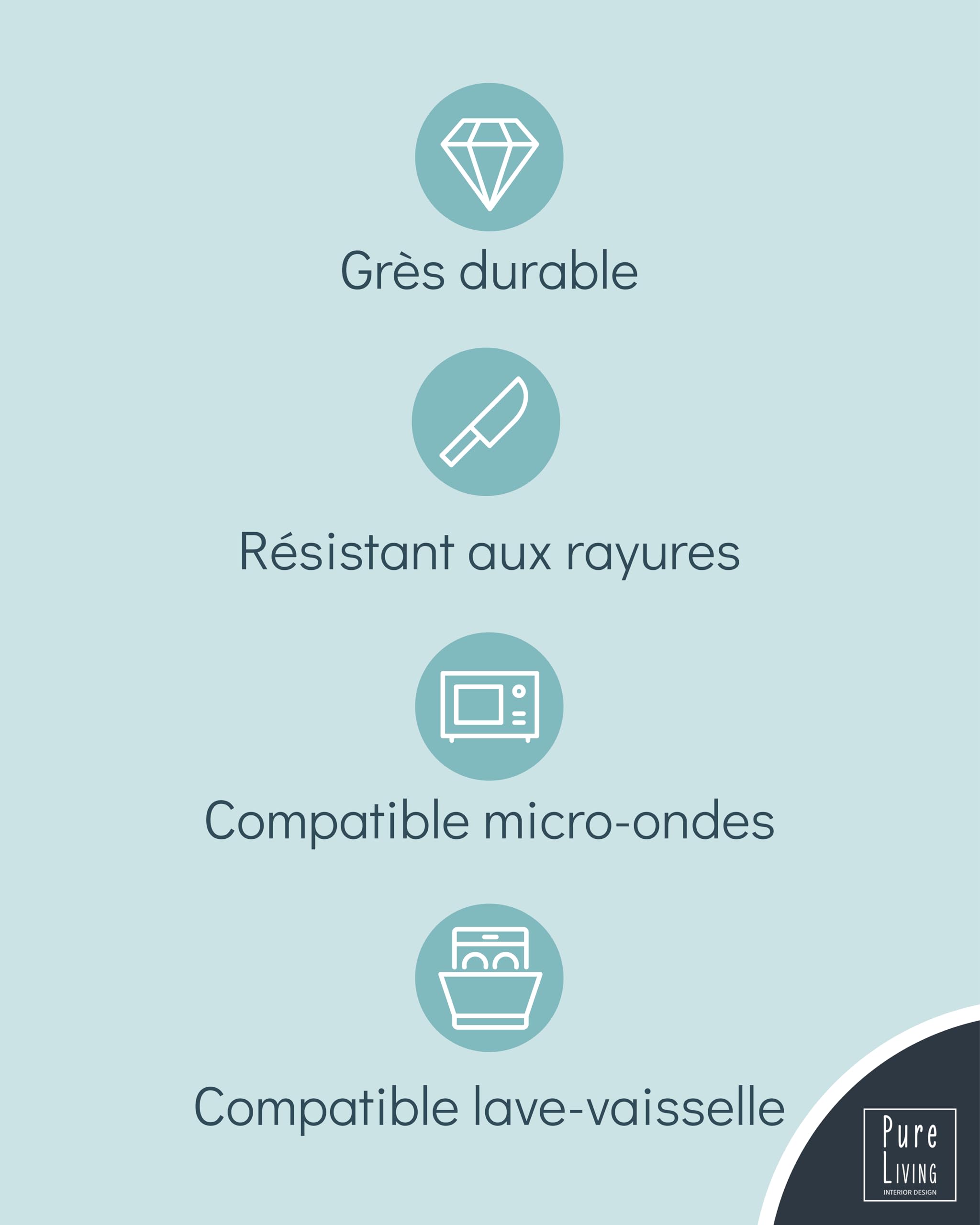 1.1.1.1. Ensemble de Vaisselle Rustique en Grès - Assiettes de Table Modernes Lavables au Lave-Vaisselle - Set de Vaisselle 6 Personnes Élégant en Bleu Fumé - Pure Living pour 6, Assiettes de Dîner