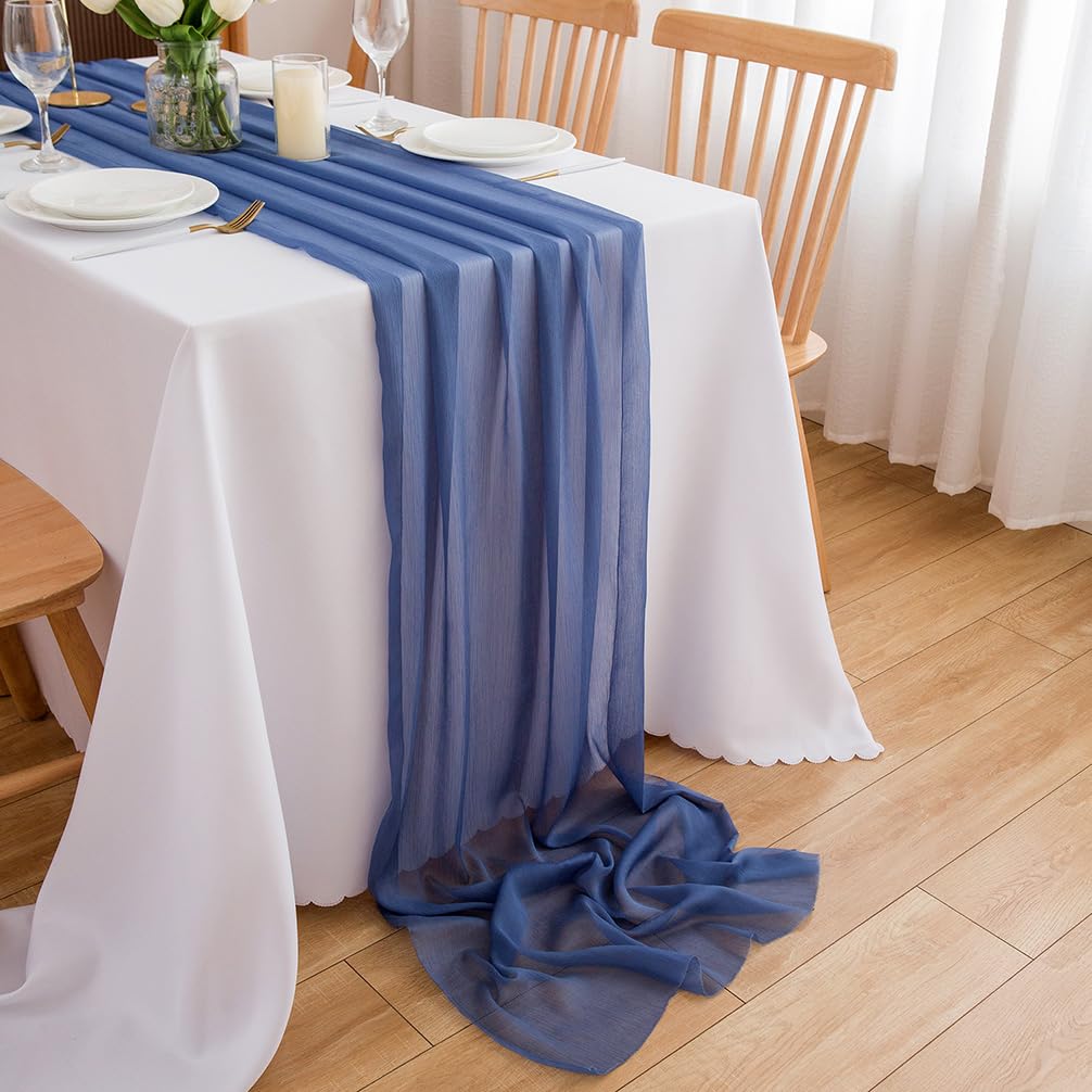 Chemin de table en mousseline de soie - Vert sauge - Décoration de table bohème - 70 cm x 3 m