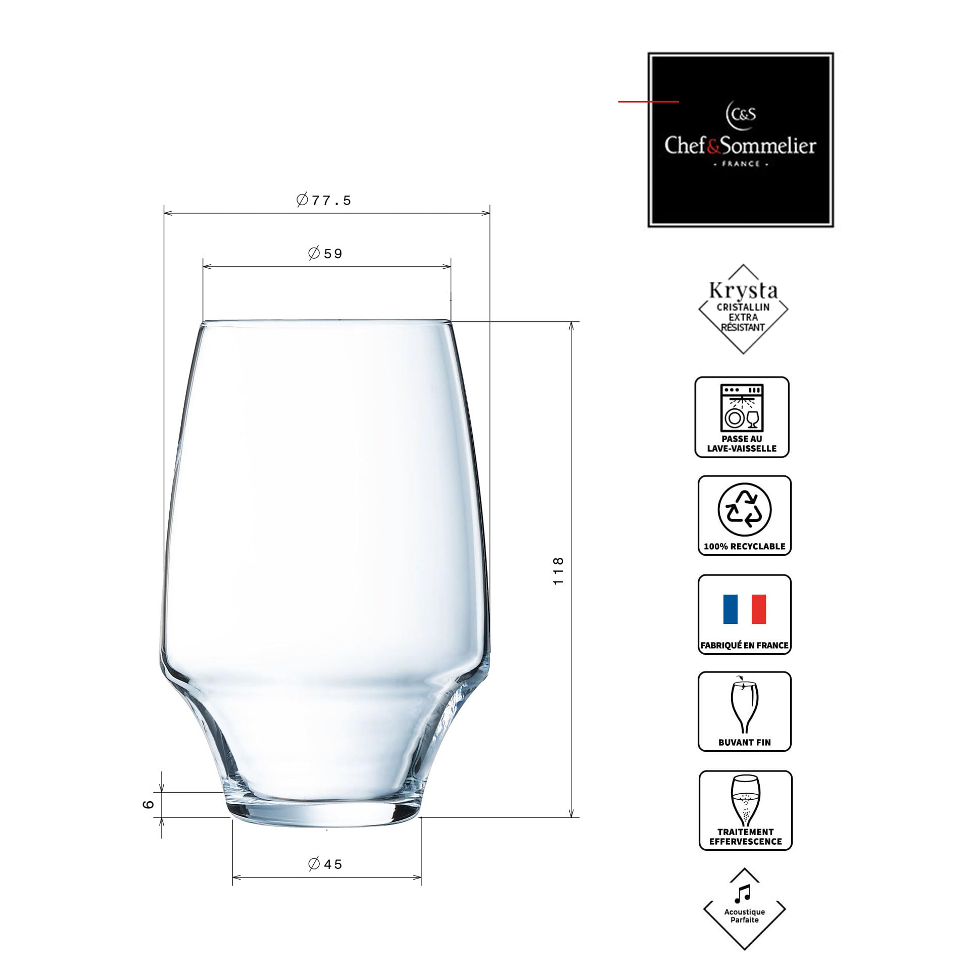 Chef & Sommelier Cristal 6 Flûtes à champagne 20 cl - Collection Open Up, White