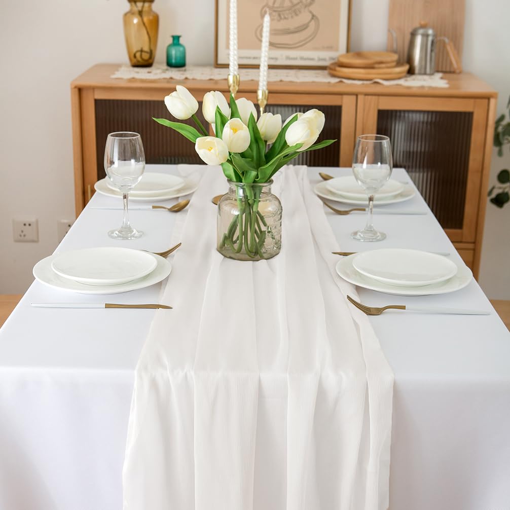 Chemin de table en mousseline de soie - Vert sauge - Décoration de table bohème - 70 cm x 3 m