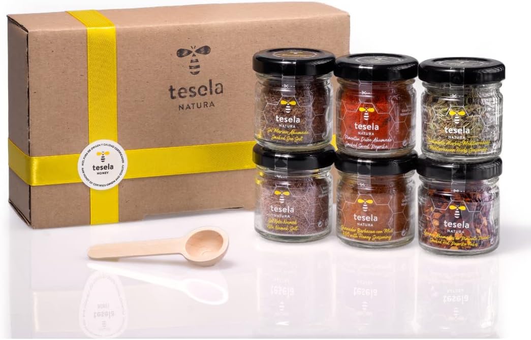 Coffret composé de 6 pots d'épices du monde et de flocons de sel : différents sels et épices pour vos plats et barbecues, cadeaux d'affaires, détails pour les invités