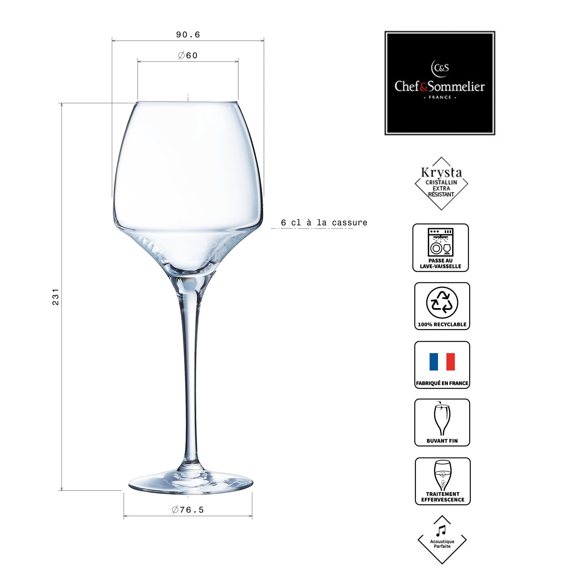 Chef & Sommelier Cristal 6 Flûtes à champagne 20 cl - Collection Open Up, White