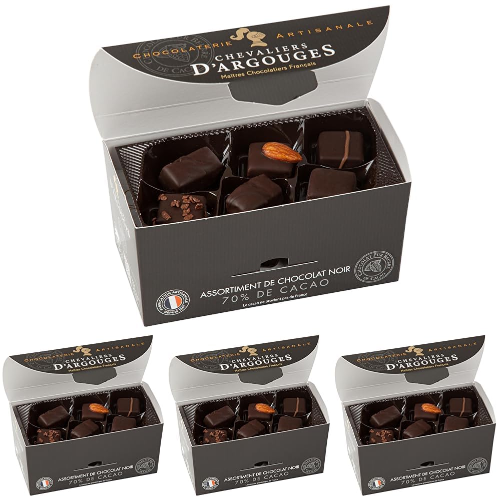 CHEVALIERS D'ARGOUGES Maîtres Chocolatiers Français - Assortiment de chocolats noir 70% - Ballotin dégustation 365g