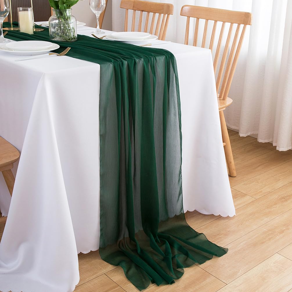Chemin de table en mousseline de soie - Vert sauge - Décoration de table bohème - 70 cm x 3 m