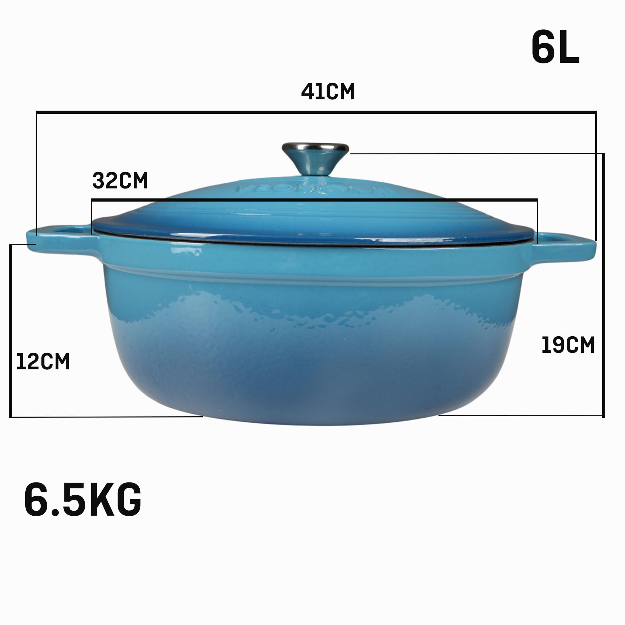 Cocotte Fonte Émaillée VeoHome Rouge 6L Ø28cm, Faitout Ultra Résistant,Marmite Compatible Induction/Gaz/Four, Cuisson Homogène, Saveurs Authentiques, Couvercle Relief