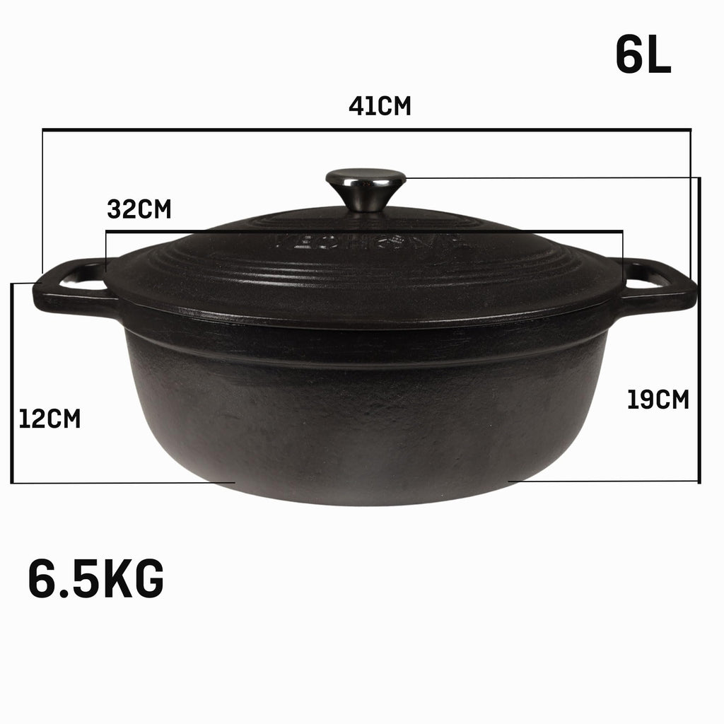 Cocotte Fonte Émaillée VeoHome Rouge 6L Ø28cm, Faitout Ultra Résistant,Marmite Compatible Induction/Gaz/Four, Cuisson Homogène, Saveurs Authentiques, Couvercle Relief