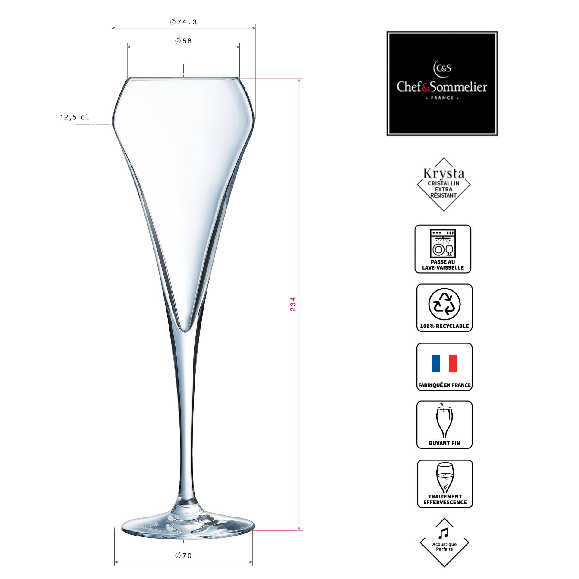 Chef & Sommelier Cristal 6 Flûtes à champagne 20 cl - Collection Open Up, White