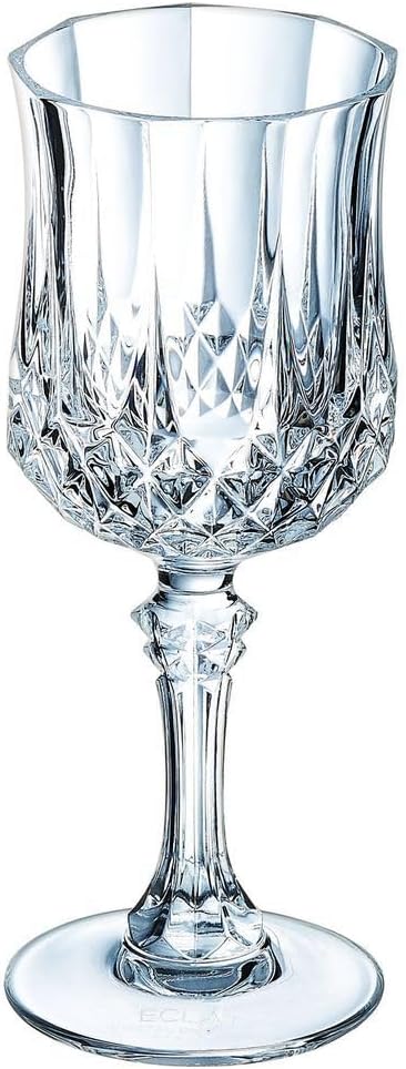 Cristal d'Arques Paris - Collection Longchamp - 6 Verres à vin 17 cl en Kwarx - Brillance, Transparence et Haute Résistance - Moulures Iconiques - Fabriqués en France