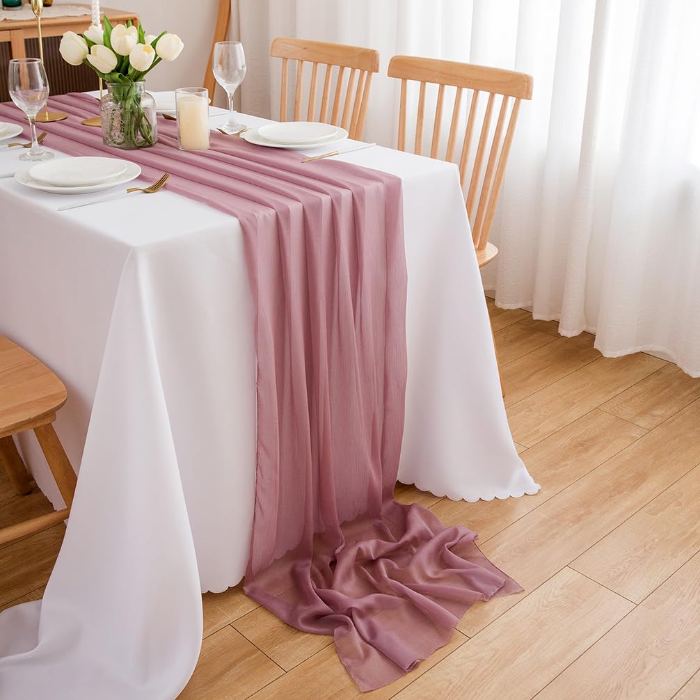 Chemin de table en mousseline de soie - Vert sauge - Décoration de table bohème - 70 cm x 3 m