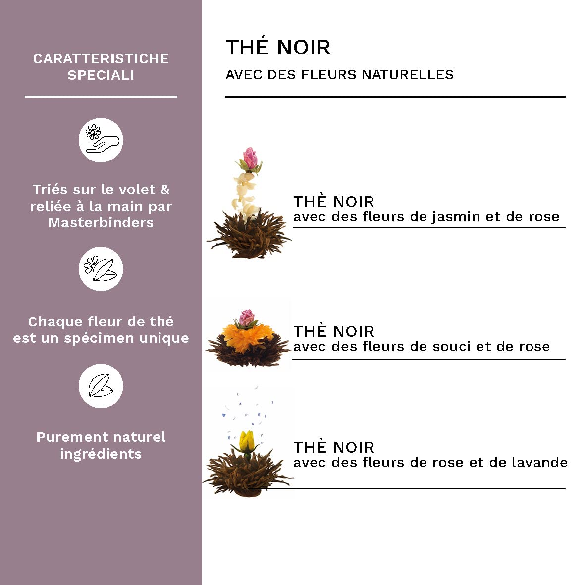 Creano Coffret Cadeau avec Fleurs de Thé dans Une Boîte Magnétique - Thé Blanc, Noir, Vert - 6 Fleurs de Thé avec 6 Sortes différentes