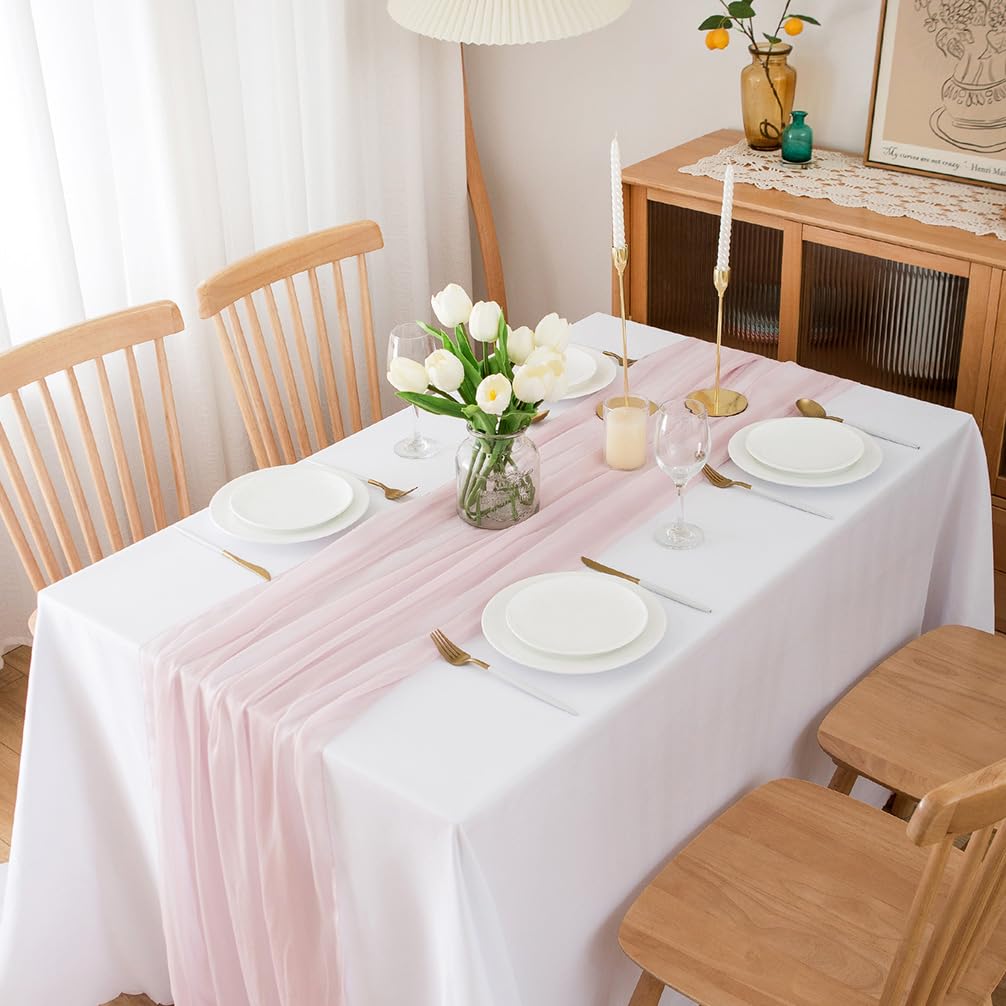 Chemin de table en mousseline de soie - Vert sauge - Décoration de table bohème - 70 cm x 3 m