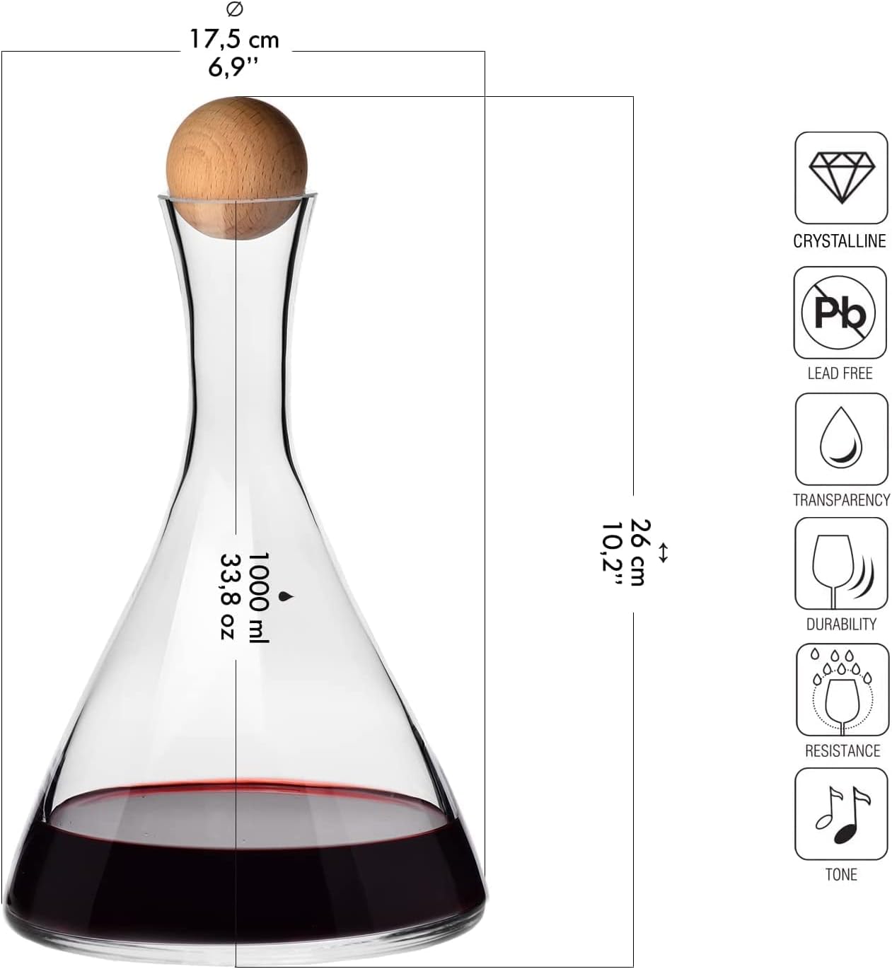 Vin Rouge Décanteur Carafe Verre | 1000 ML | Collection Avant-Garde | Parfait Pour La Maison, Les Restaurants Et Les Fêtes | Va Au Lave-Vaisselle
