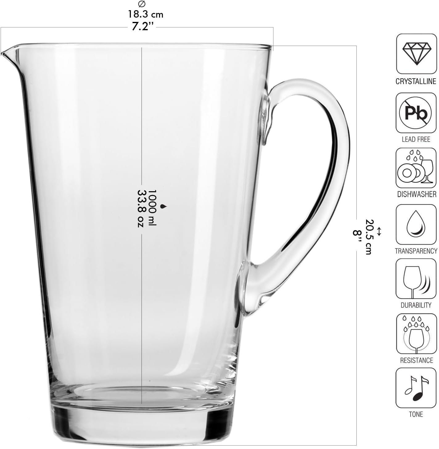 Carafe à Eau Avant-Garde | 1000ML | Moderne | Fait main | Verre cristallin | Parfait pour la maison et les restaurants | Passe au lave-vaisselle | Verre sans plomb | Résistant aux rayures