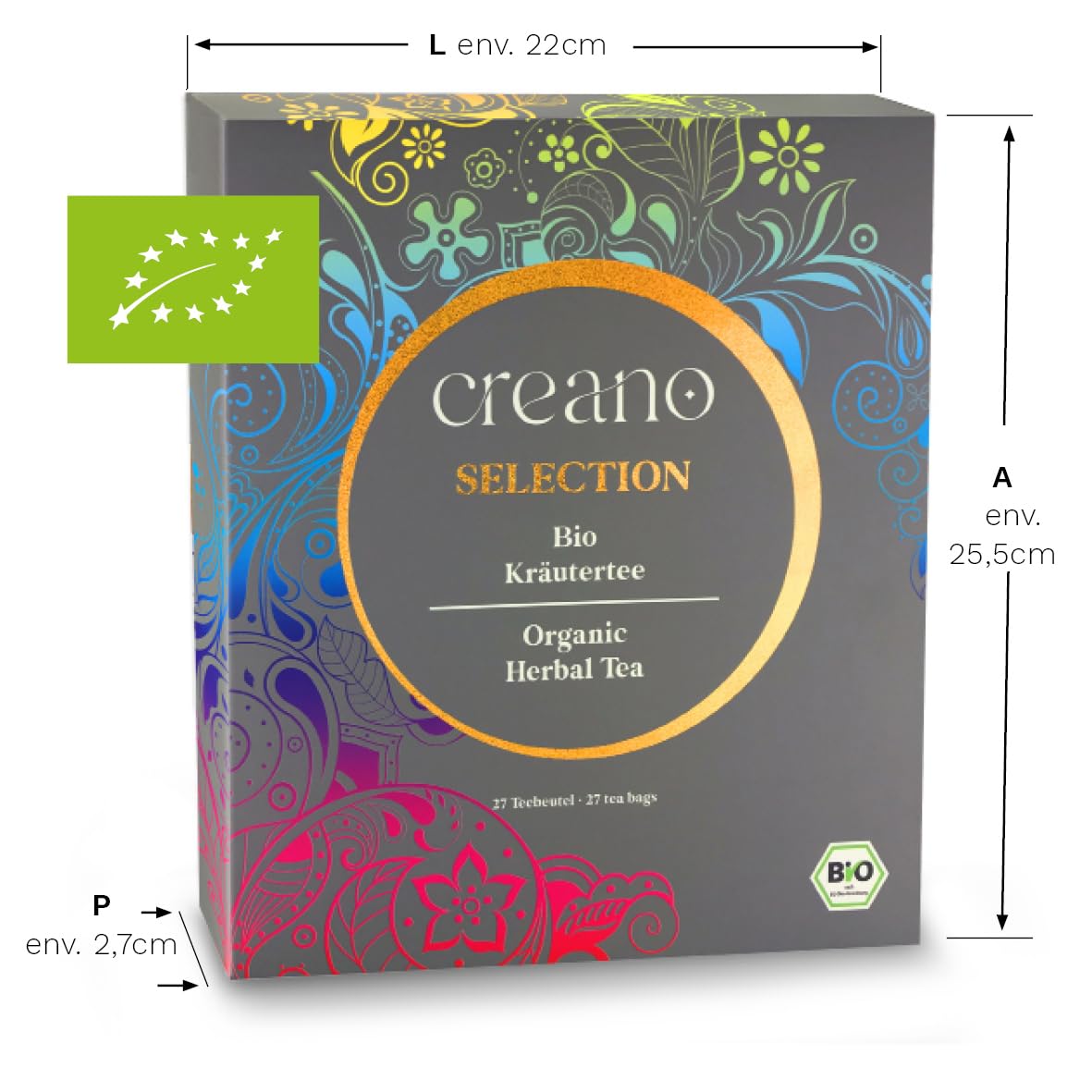 Creano Infusion aux fruits bio - Coffret cadeau - 27 sachets de thé bio en 9 variétés magnifiques - 54g*