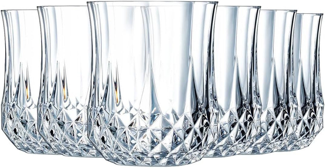 Cristal d'Arques Paris - Collection Longchamp - 6 Verres Hauts 23cl en Kwarx - Brillance, Transparence et Haute Résistance - Moulures Iconiques - Fabriqués en France