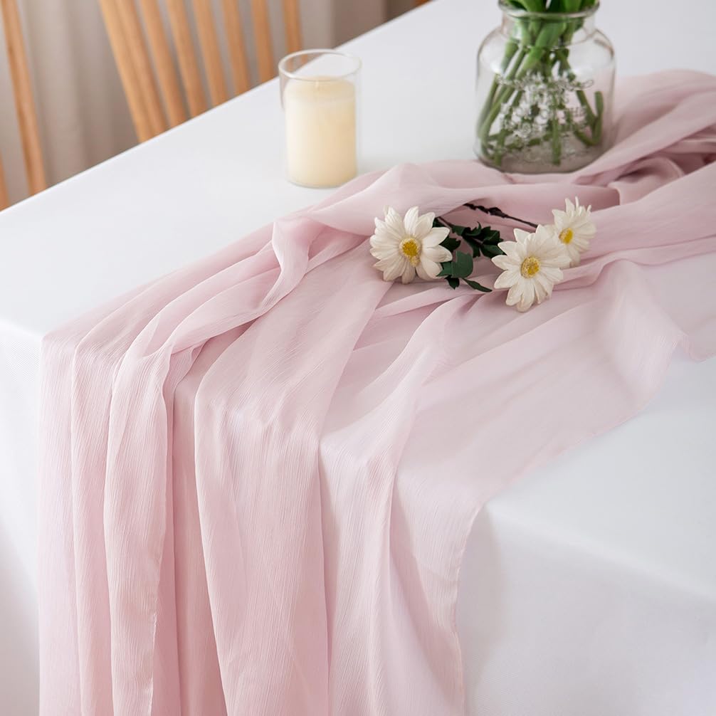 Chemin de table en mousseline de soie - Vert sauge - Décoration de table bohème - 70 cm x 3 m