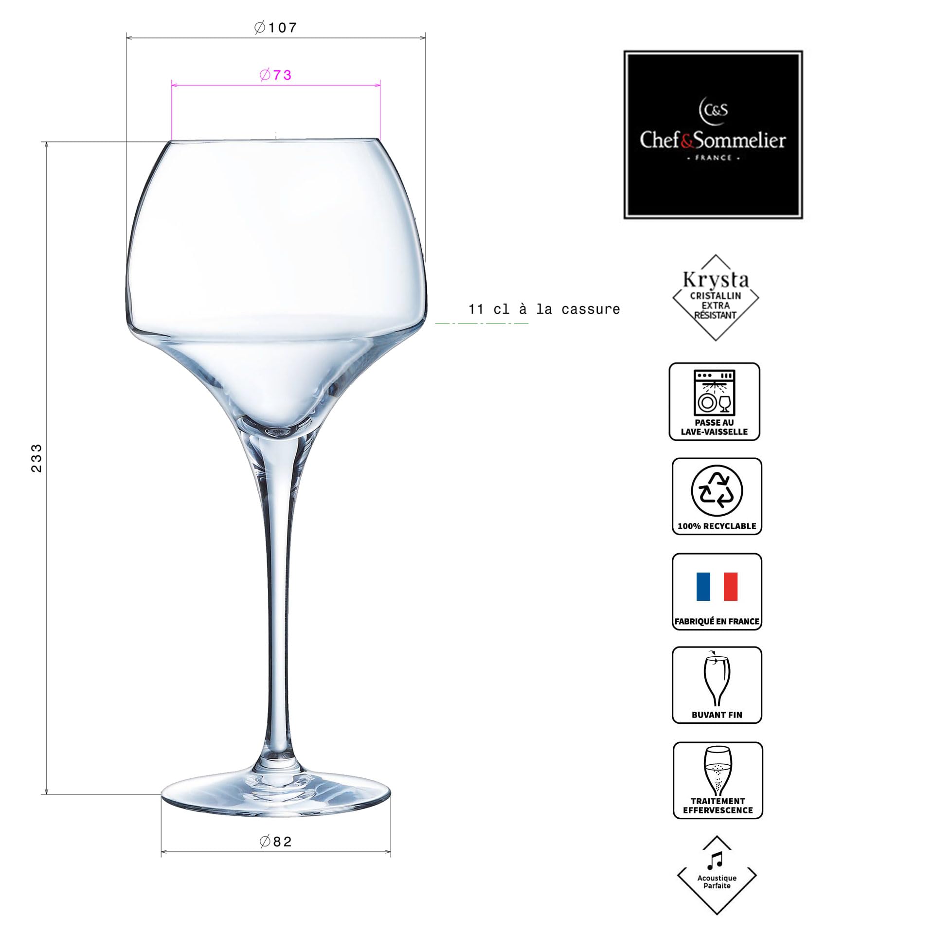 Chef & Sommelier Cristal 6 Flûtes à champagne 20 cl - Collection Open Up, White