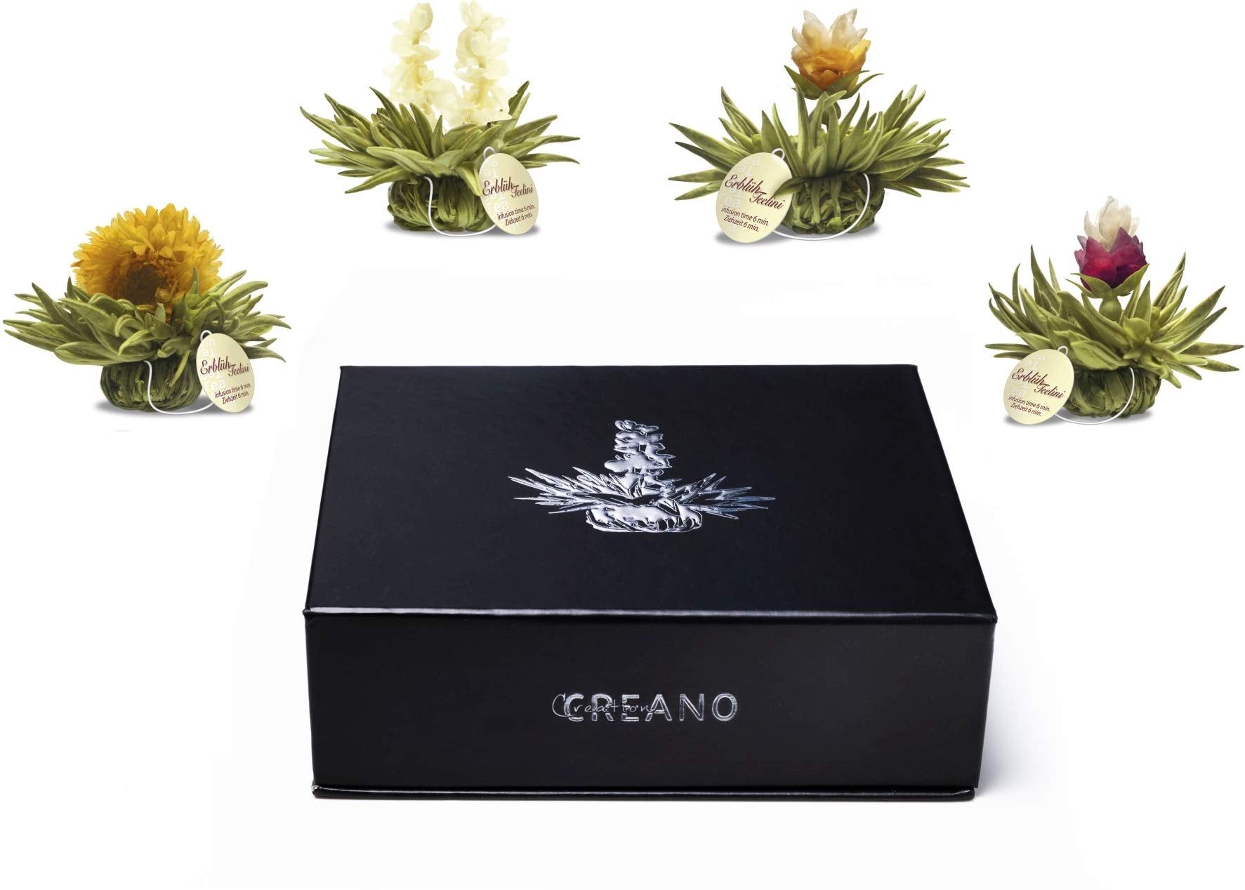 Creano Coffret Cadeau avec Fleurs de Thé dans Une Boîte Magnétique - Thé Blanc, Noir, Vert - 6 Fleurs de Thé avec 6 Sortes différentes
