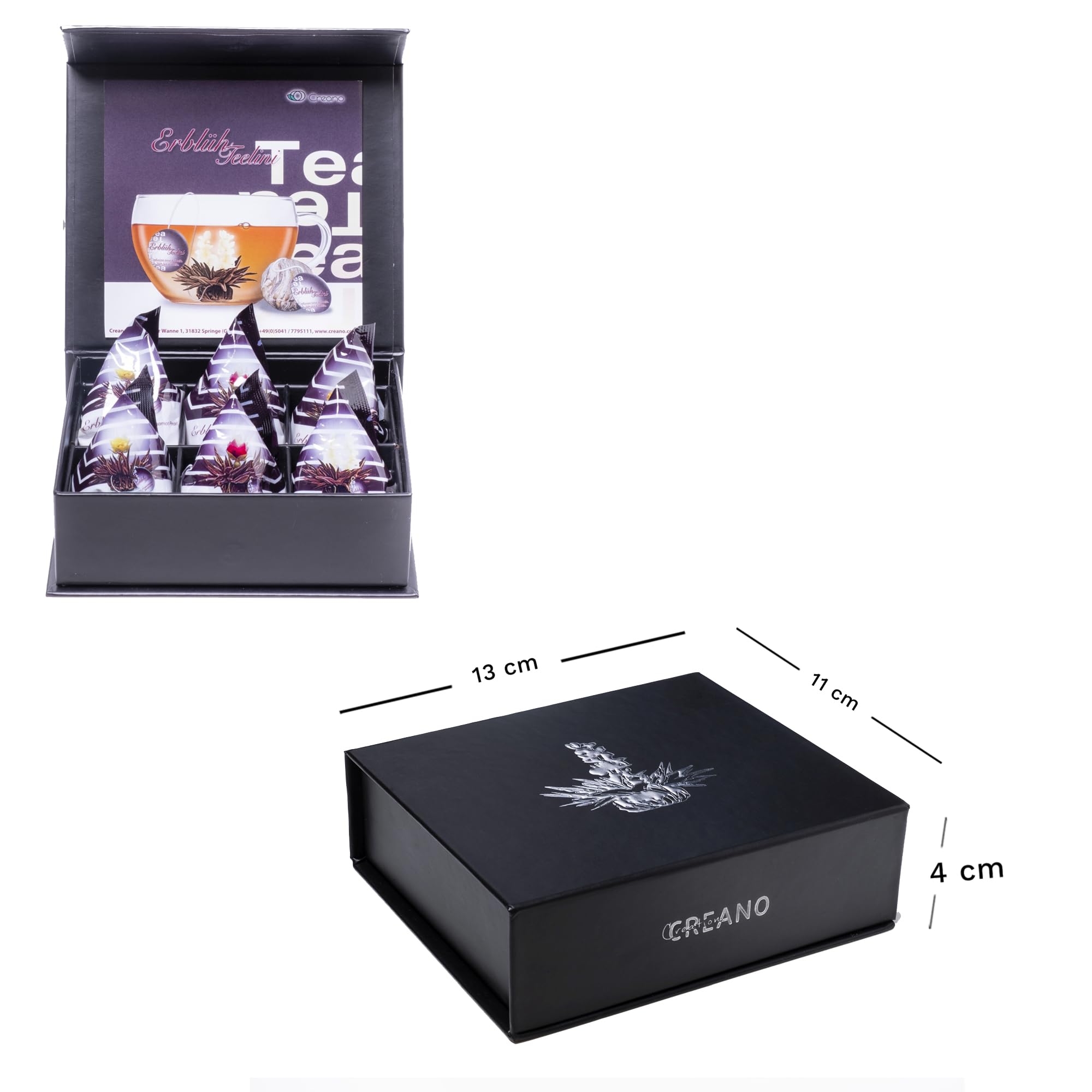 Creano Coffret Cadeau avec Fleurs de Thé dans Une Boîte Magnétique - Thé Blanc, Noir, Vert - 6 Fleurs de Thé avec 6 Sortes différentes