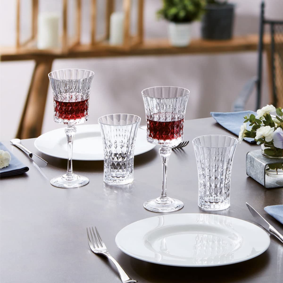 Cristal d'Arques Paris - Collection Lady Diamond - 6 Verres à pied 27 cl - Brillance, Transparence et Haute Résistance - Fabriqués en France - Emballage renforcé, adapté à la vente en ligne