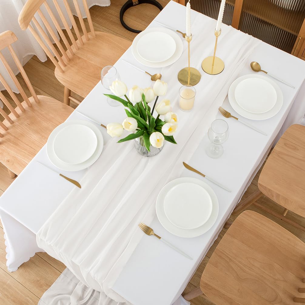 Chemin de table en mousseline de soie - Vert sauge - Décoration de table bohème - 70 cm x 3 m
