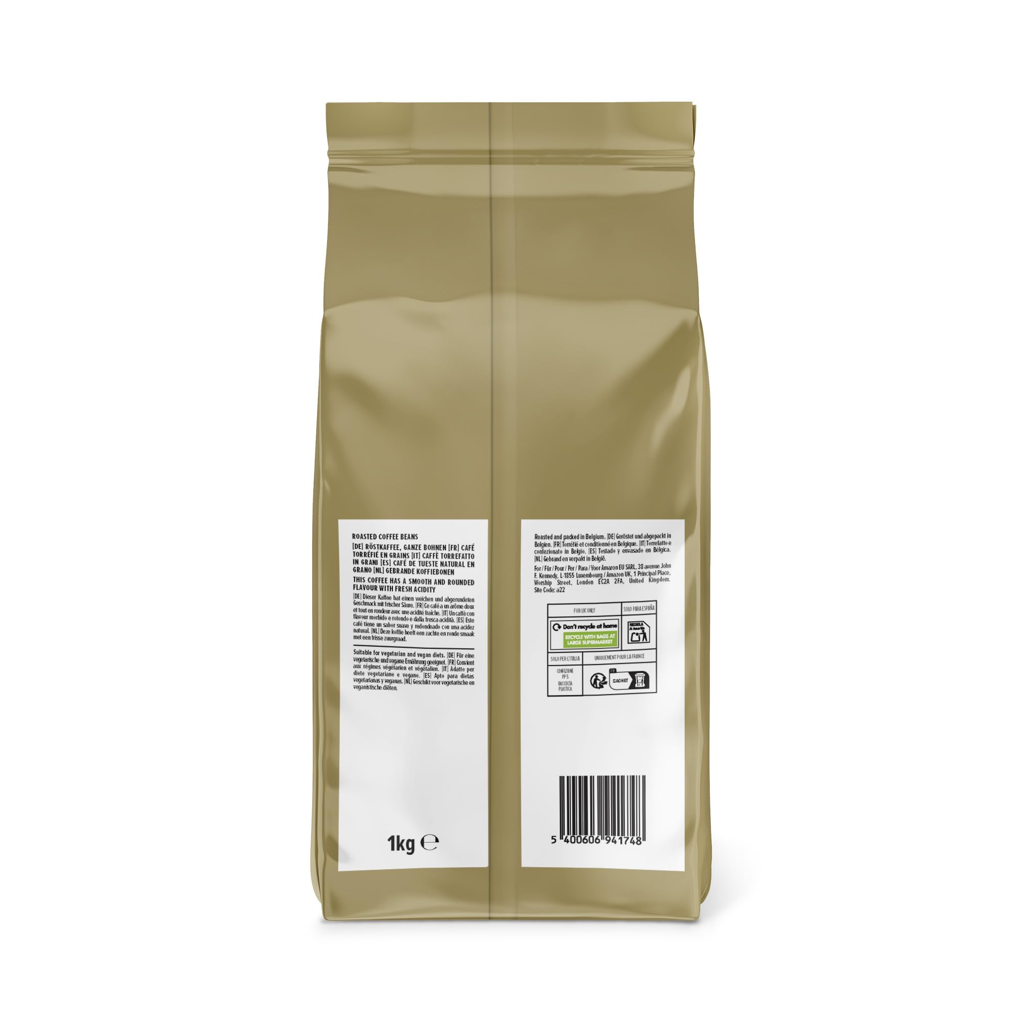 by Amazon House Blend Grains de café , torréfaction moyennement poussée, 100% Arabica, 1 kg, lot de 1, Certifiés Rainforest Alliance