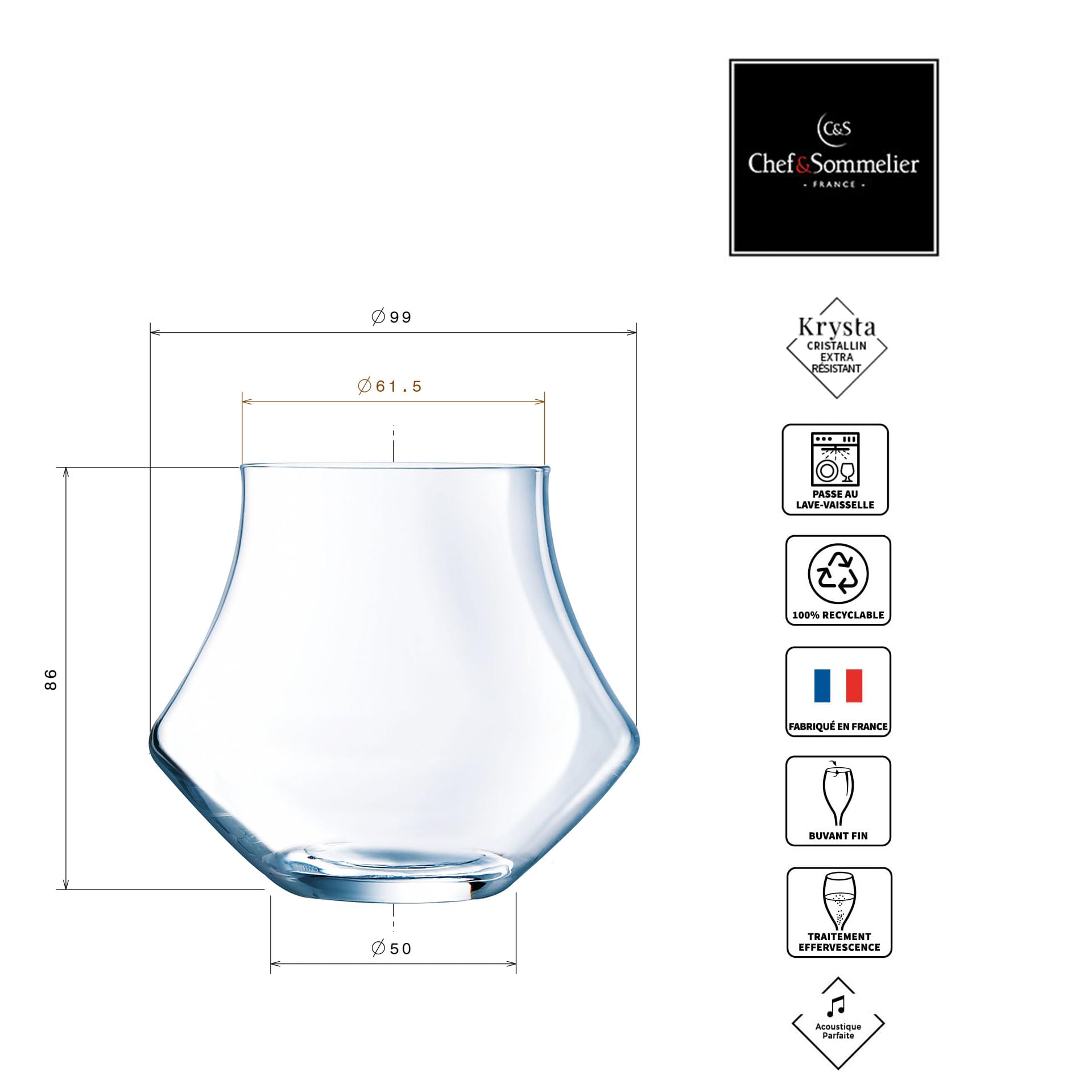Chef & Sommelier Cristal 6 Flûtes à champagne 20 cl - Collection Open Up, White