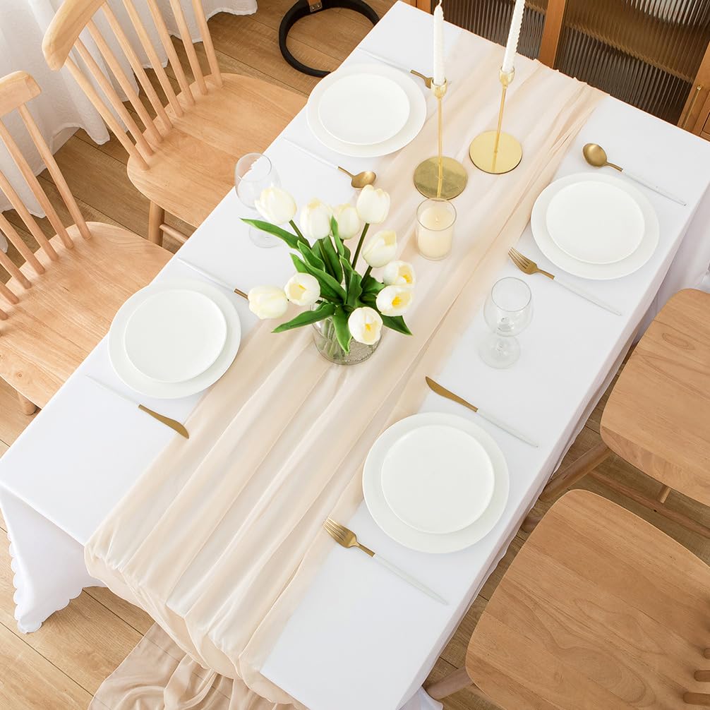 Chemin de table en mousseline de soie - Vert sauge - Décoration de table bohème - 70 cm x 3 m