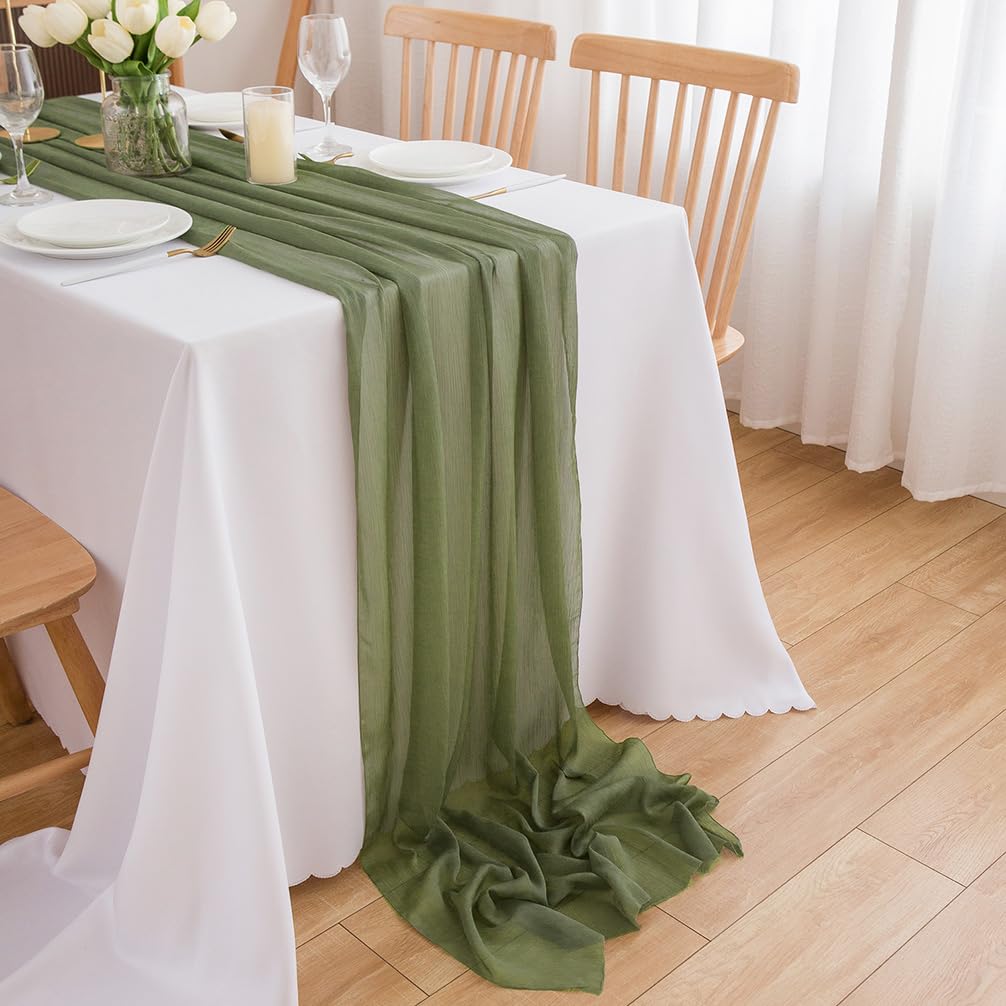 Chemin de table en mousseline de soie - Vert sauge - Décoration de table bohème - 70 cm x 3 m