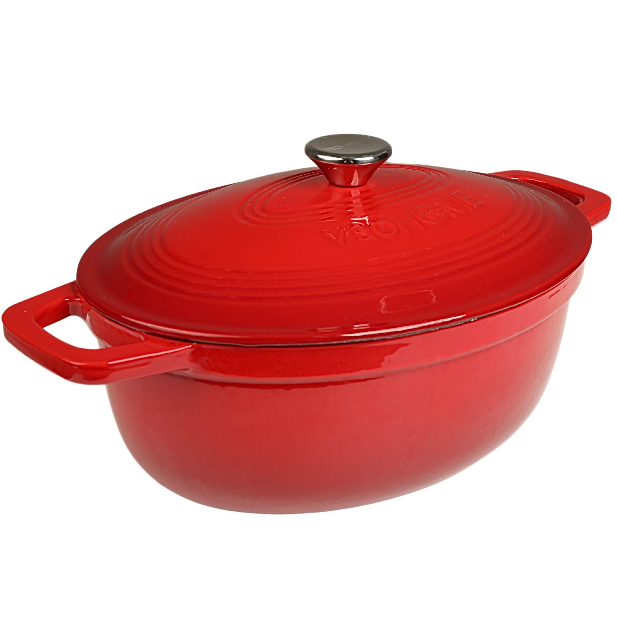 Cocotte Fonte Émaillée VeoHome Rouge 6L Ø28cm, Faitout Ultra Résistant,Marmite Compatible Induction/Gaz/Four, Cuisson Homogène, Saveurs Authentiques, Couvercle Relief