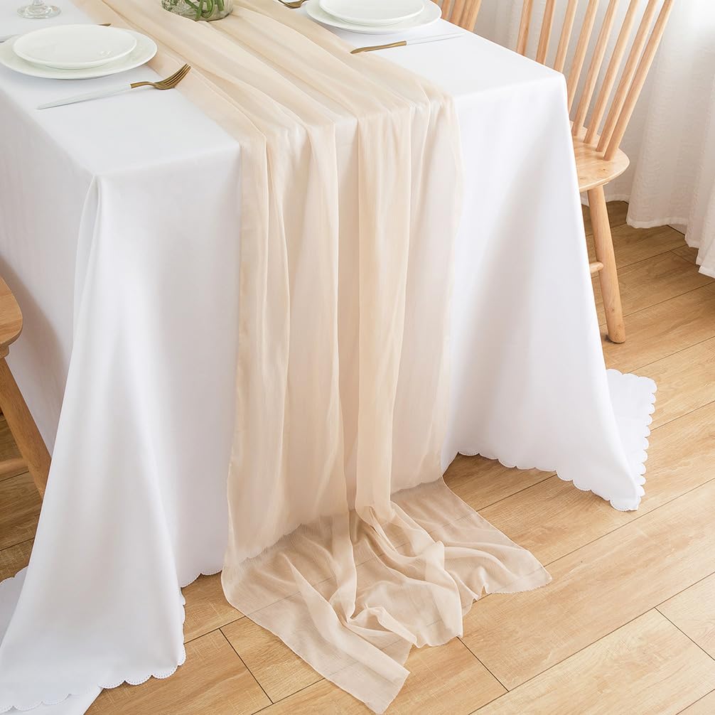 Chemin de table en mousseline de soie - Vert sauge - Décoration de table bohème - 70 cm x 3 m