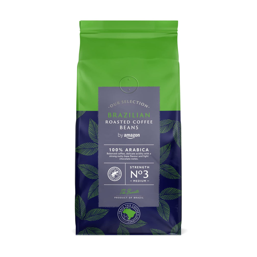 by Amazon Select Café en grains du Brésil, Torréfaction Moyenne, 1 kg (2 lot de 500g) - Certifié Rainforest Alliance