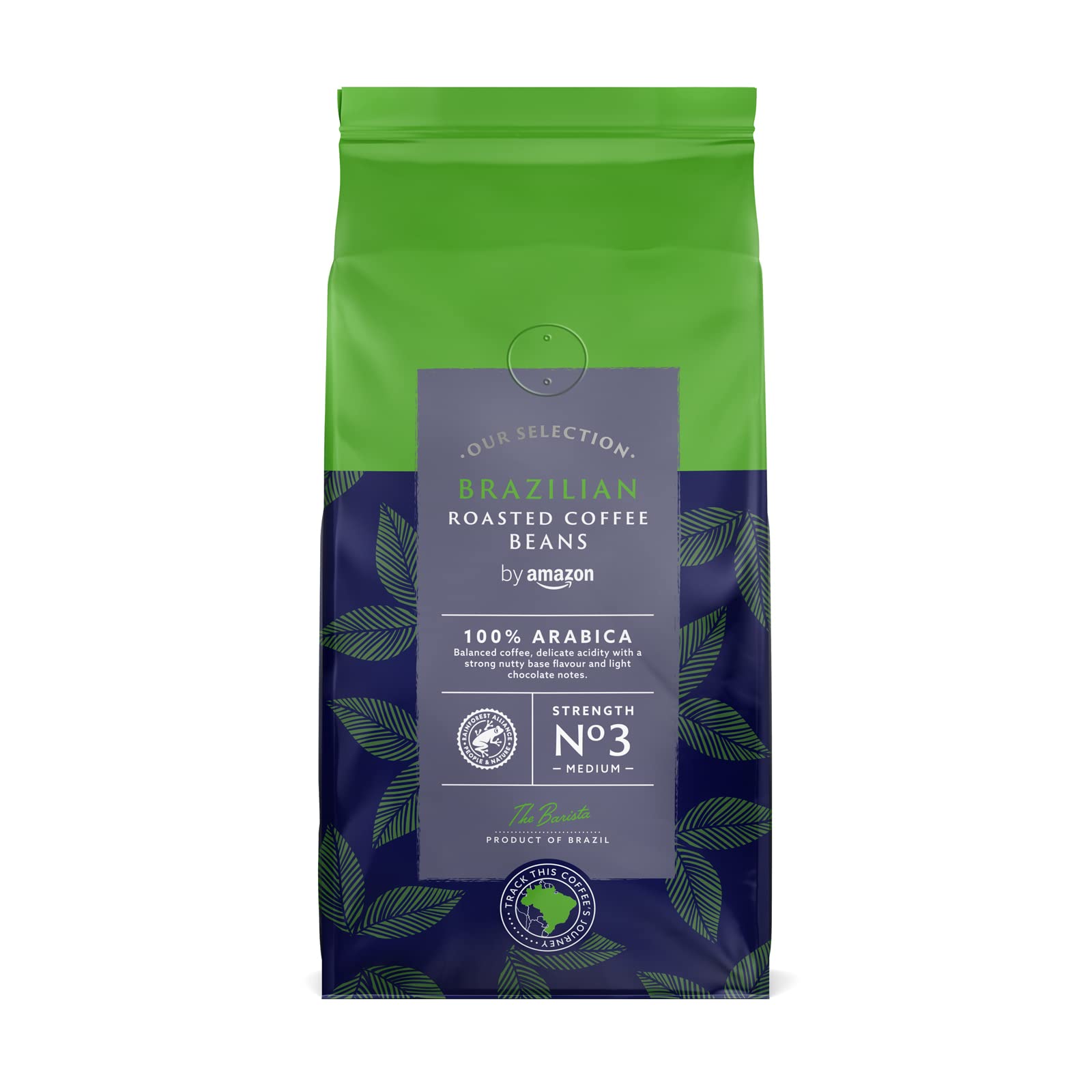 by Amazon Select Café en grains du Brésil, Torréfaction Moyenne, 1 kg (2 lot de 500g) - Certifié Rainforest Alliance
