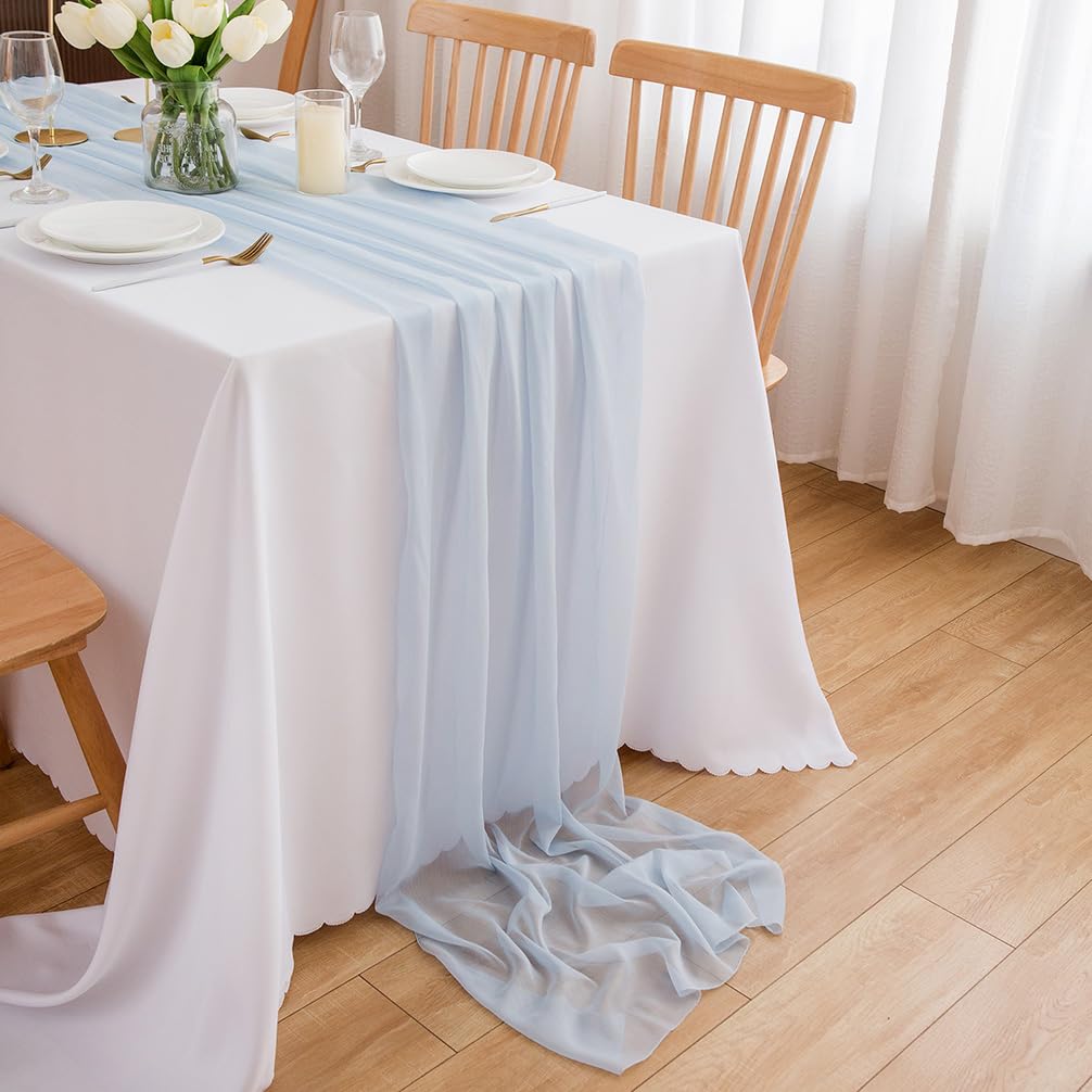 Chemin de table en mousseline de soie - Vert sauge - Décoration de table bohème - 70 cm x 3 m